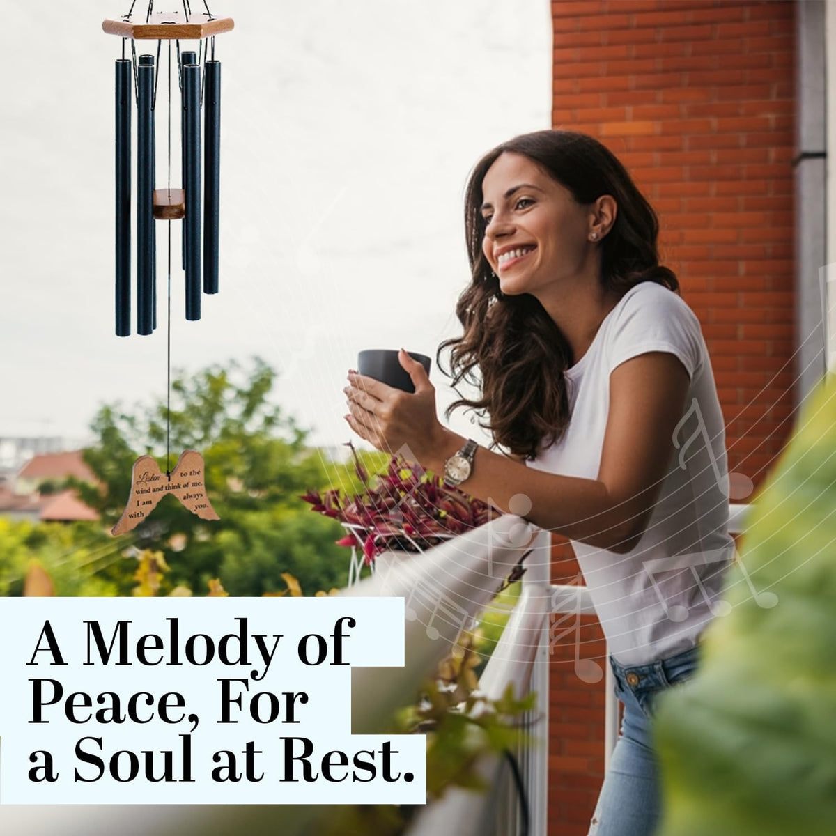 Naomi Catherine Designs wind chimes in garden display for outdoor remembrance.