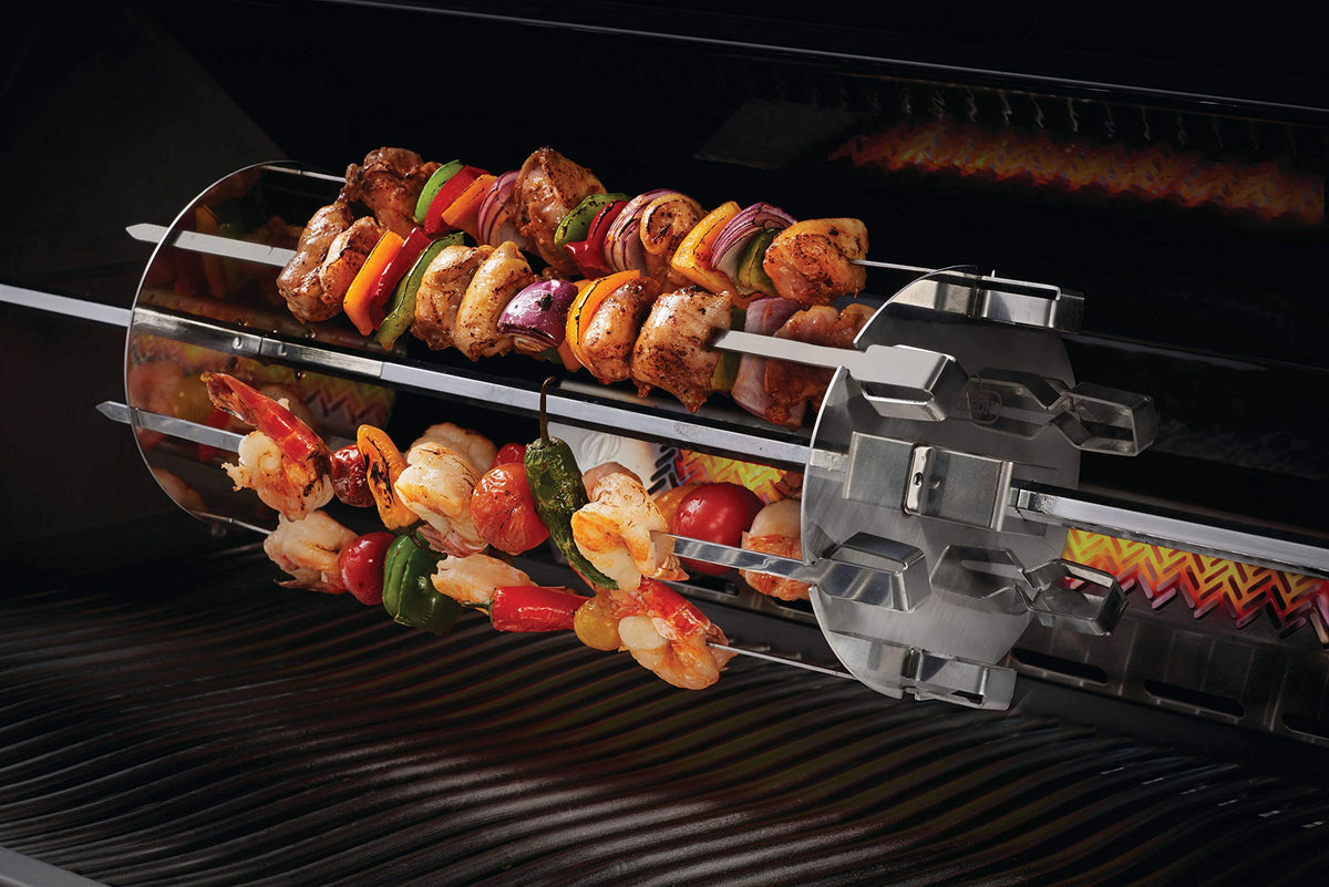 Napoleon rotisserie plates provide stable support for skewers