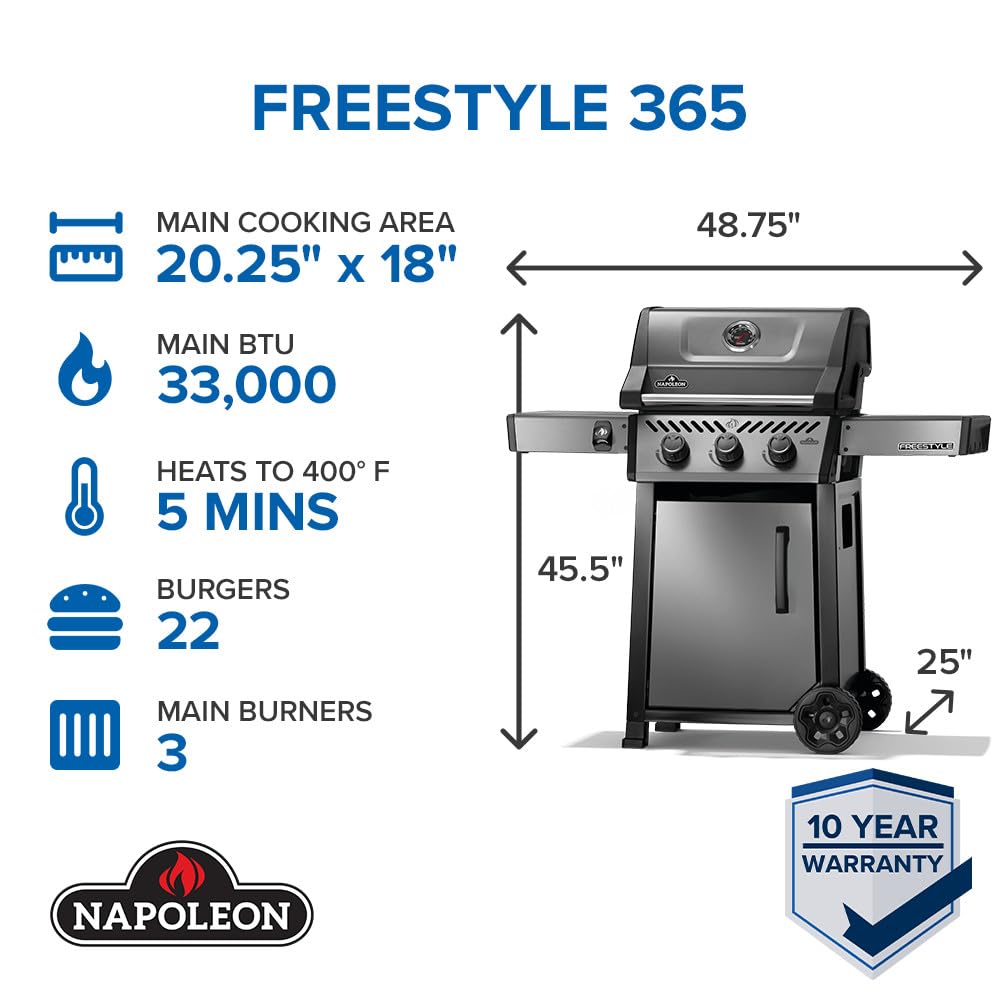 Napoleon Freestyle 365 three-burner setup delivers even heat across the grill