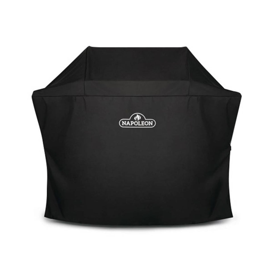 Napoleon Freestyle Shelves Up grill cover shields against rain and sun.