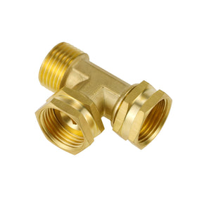 Napredak garden hose tee adapter shows brass three-way connection for versatile watering