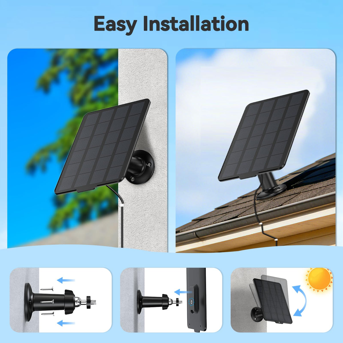Naseto solar panel mounted on exterior wall ready for continuous charging.