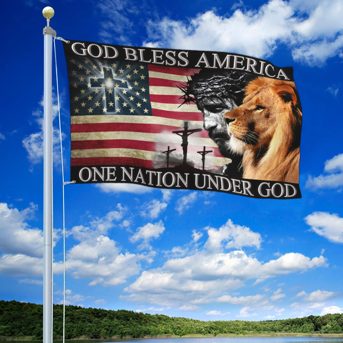 NASIAN Christian yard flag 3x5 outdoor decor with Jesus image.