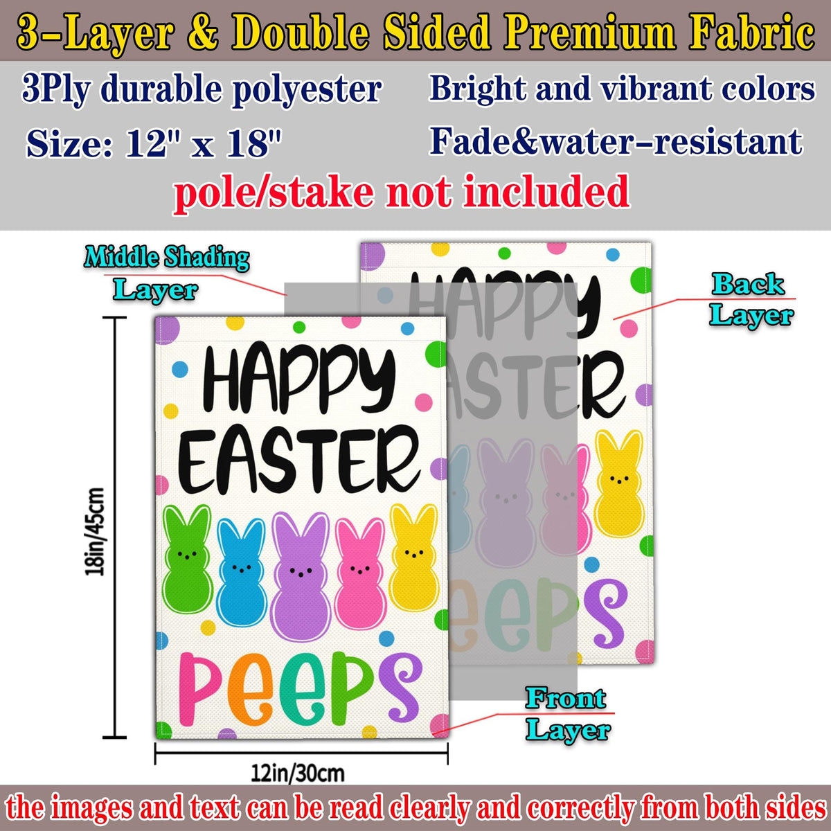 NASIAN Double-sided Easter flag 12x18 reads clearly from both sides.