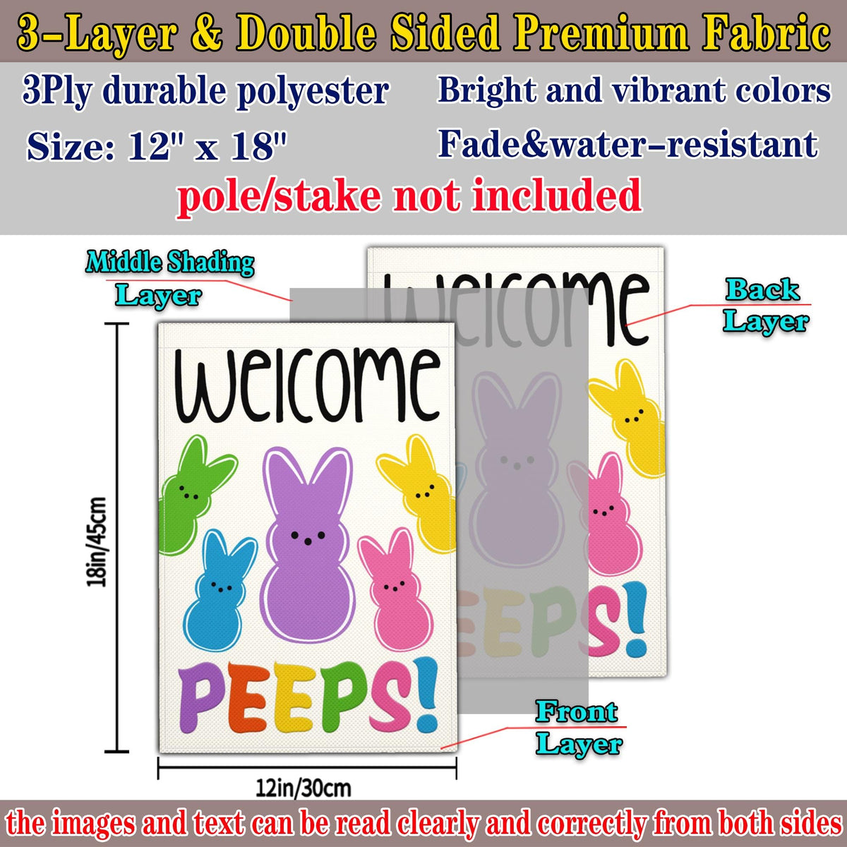 NASIAN Double-sided Easter garden flag, readable from both sides for curb appeal.