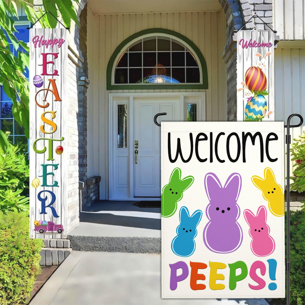 NASIAN Easter Bunny Peeps flag, cheerful garden decor for outdoor spaces.