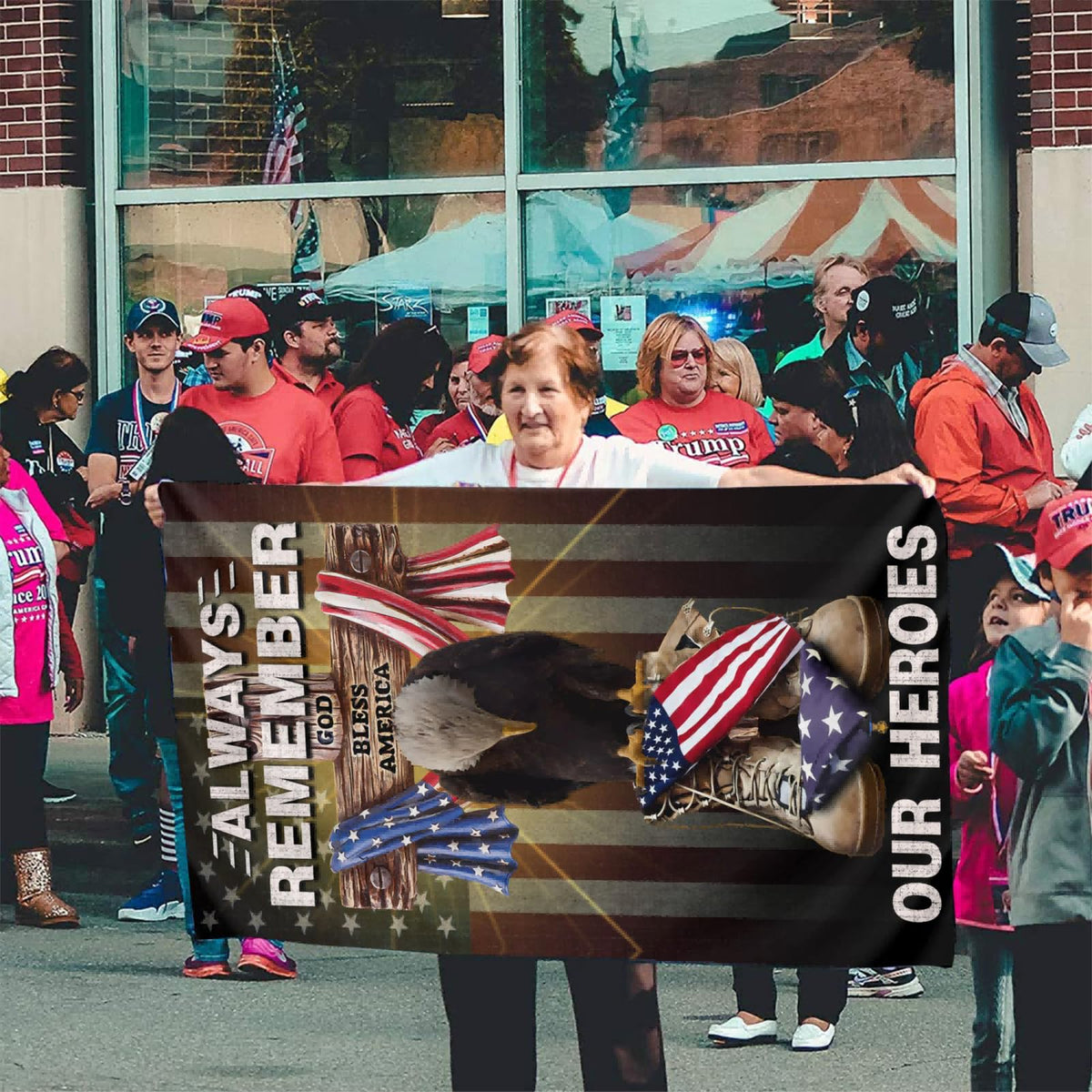 NASIAN memorial day banner remains readable from both sides for visibility.