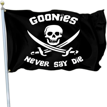 NASIAN Never Say Die flag outdoors with bold pirate motif for outdoor decor.