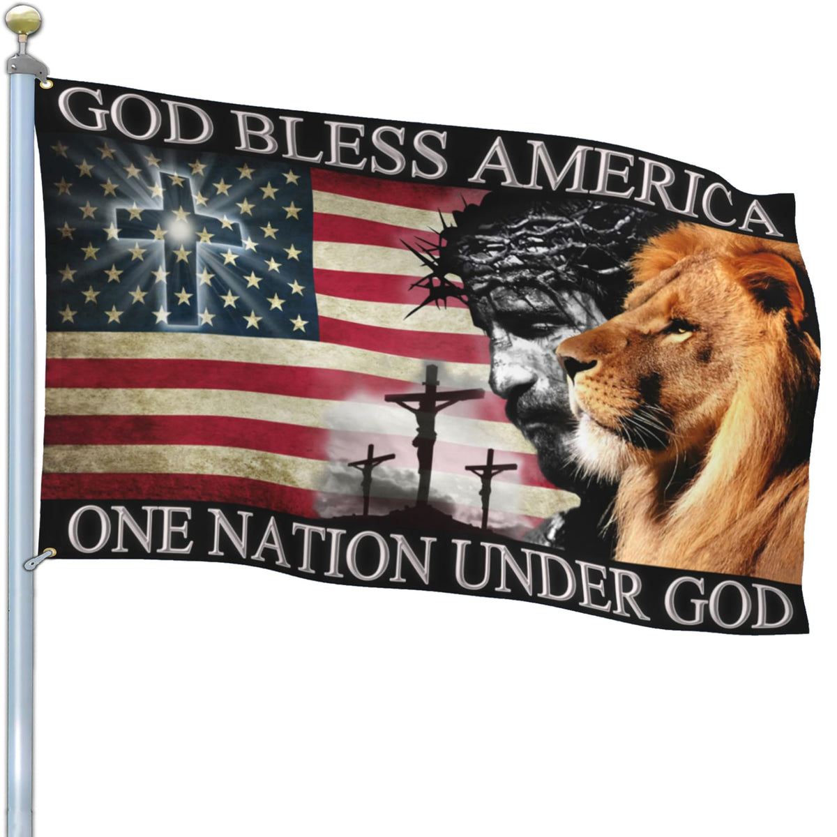 NASIAN One Nation Under God flag 3x5 outdoor design for garden decor and patriotism.