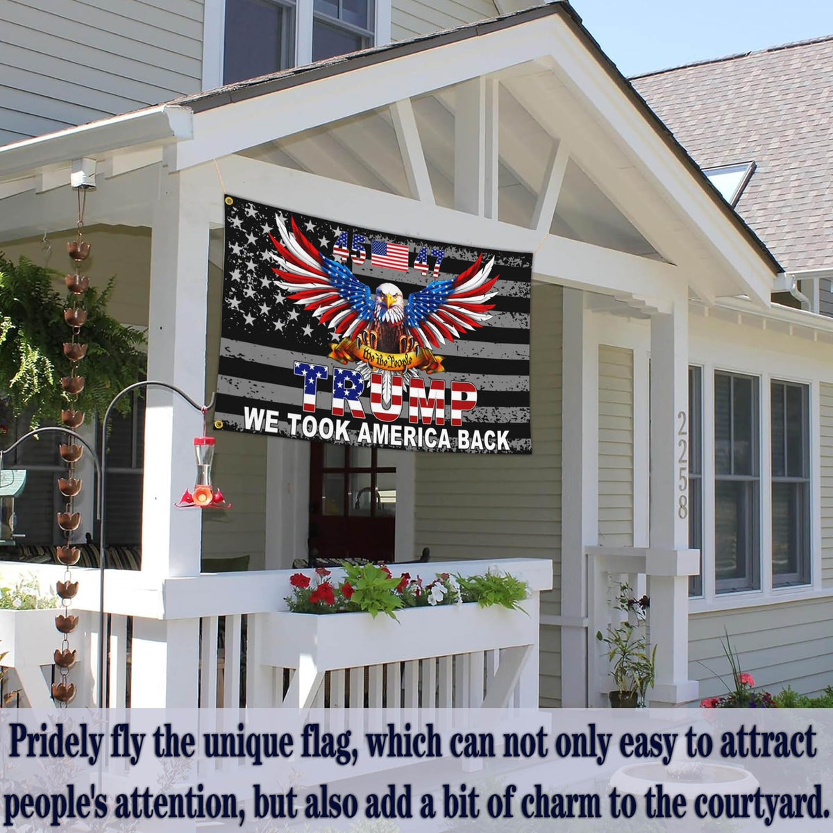 NASIAN Patriotic flag showing brass grommets for secure hanging