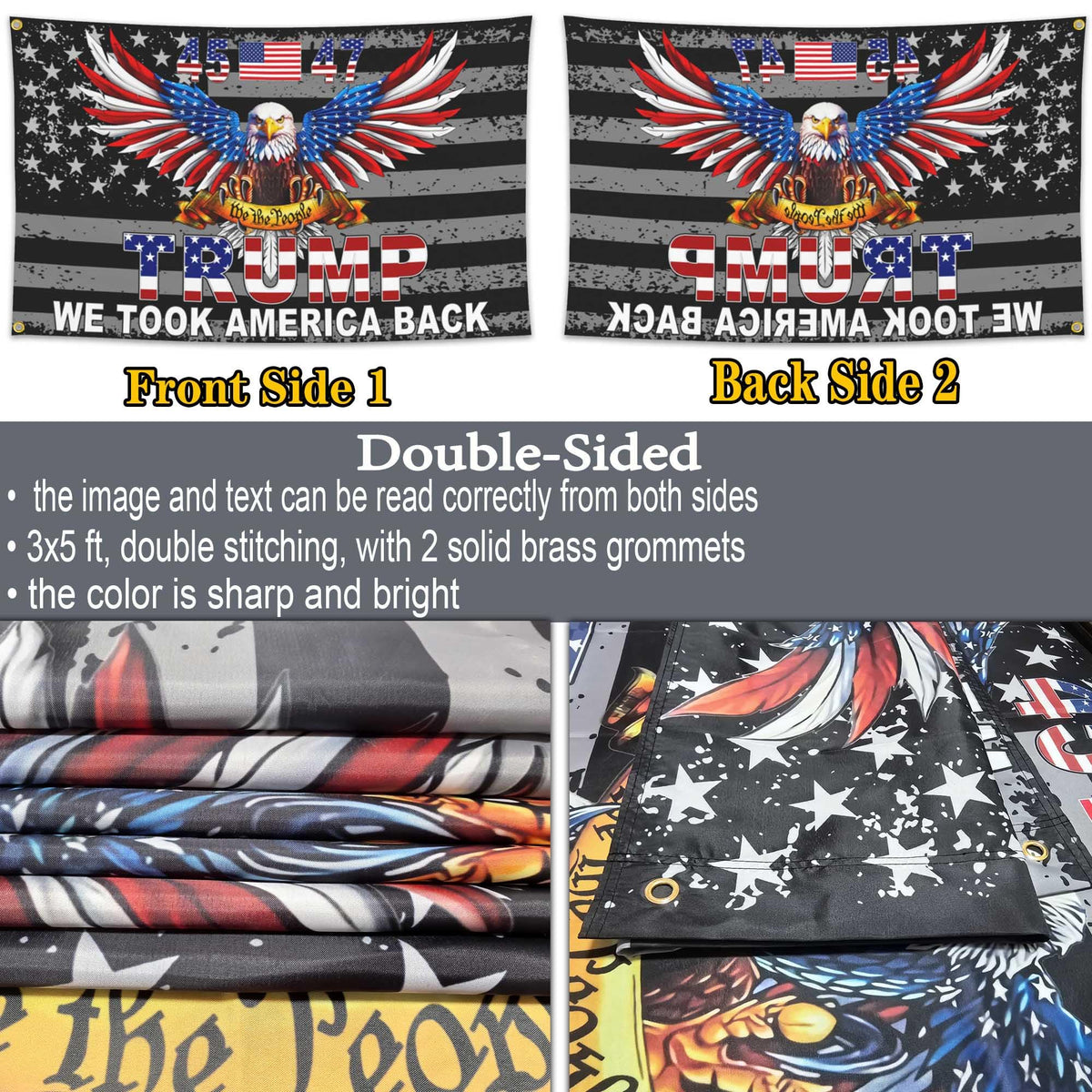 NASIAN Patriotic flag with double-sided print for visibility from approach