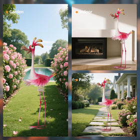Natelf flamingo metal sculpture features precise welding and weatherproof paint