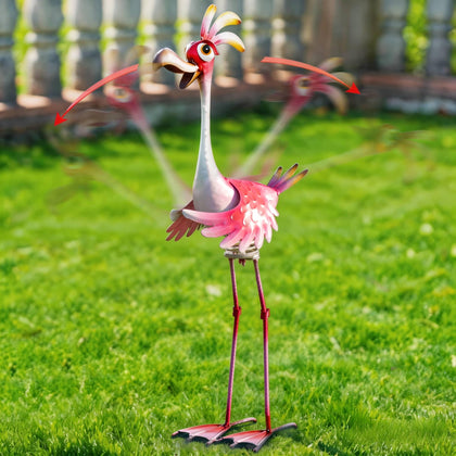 Natelf flamingo metal yard art adds vibrant color to outdoor gardens