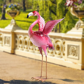 Natelf flamingo statue with dual stakes stands sturdy on most surfaces.