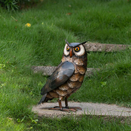 Natelf garden owl sculpture standing with detailed feathers for outdoor charm