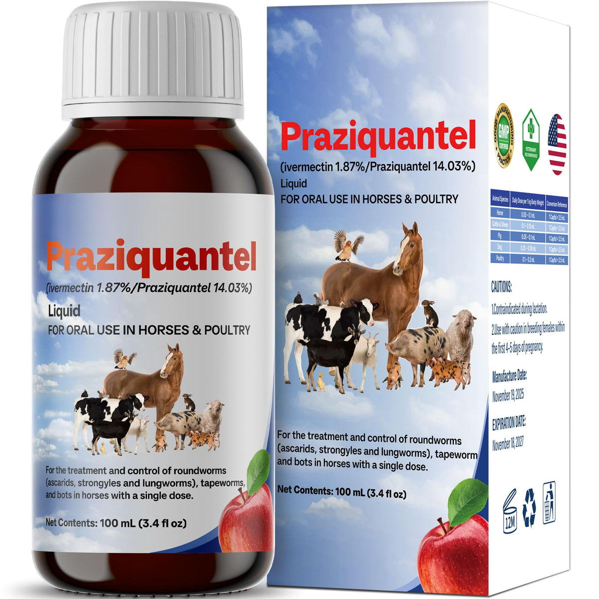 NateNatenight Praziquantel bottle for horses and poultry supports routine digestive balance
