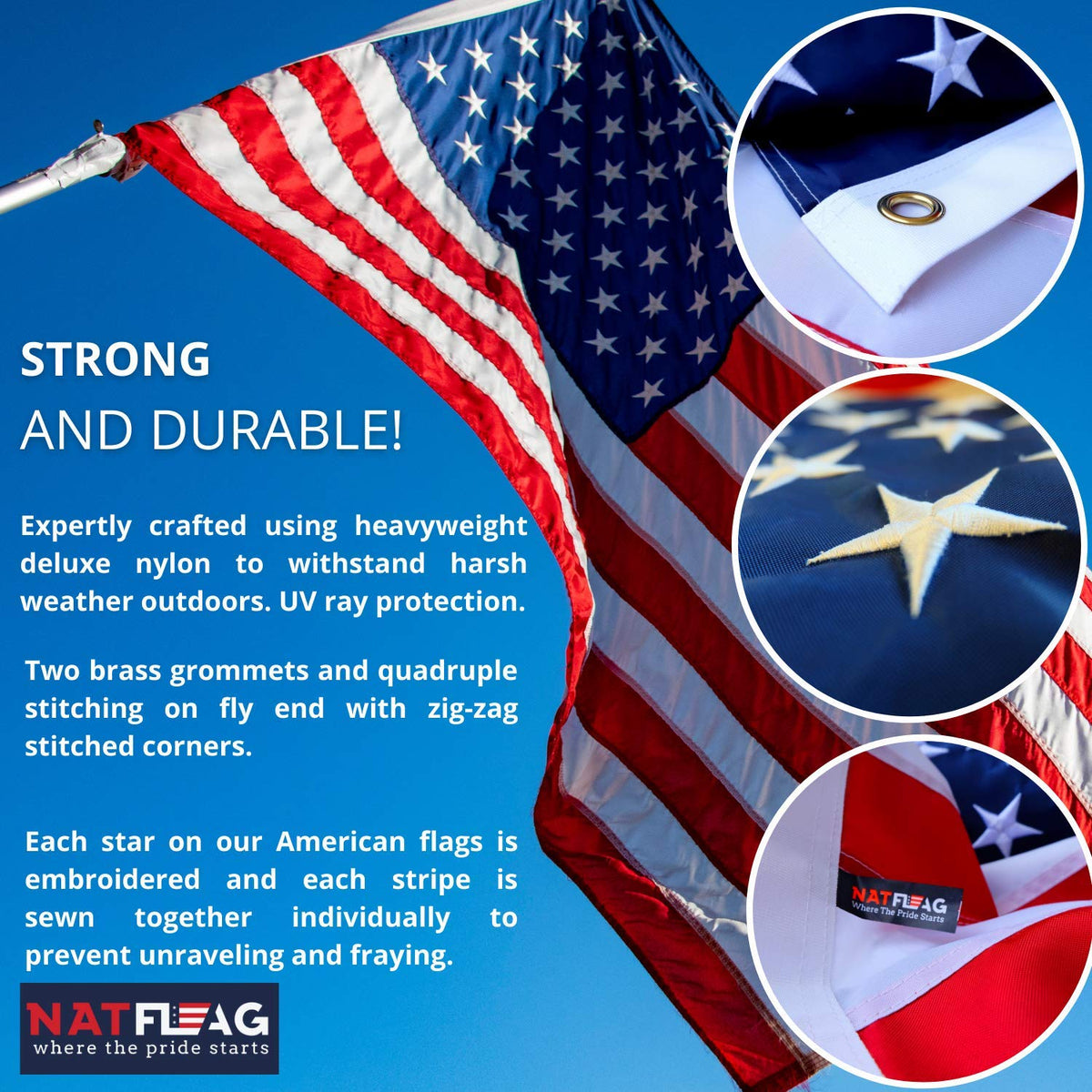 NatFlag rust-free white flag pole withstands weather while preserving a clean look.