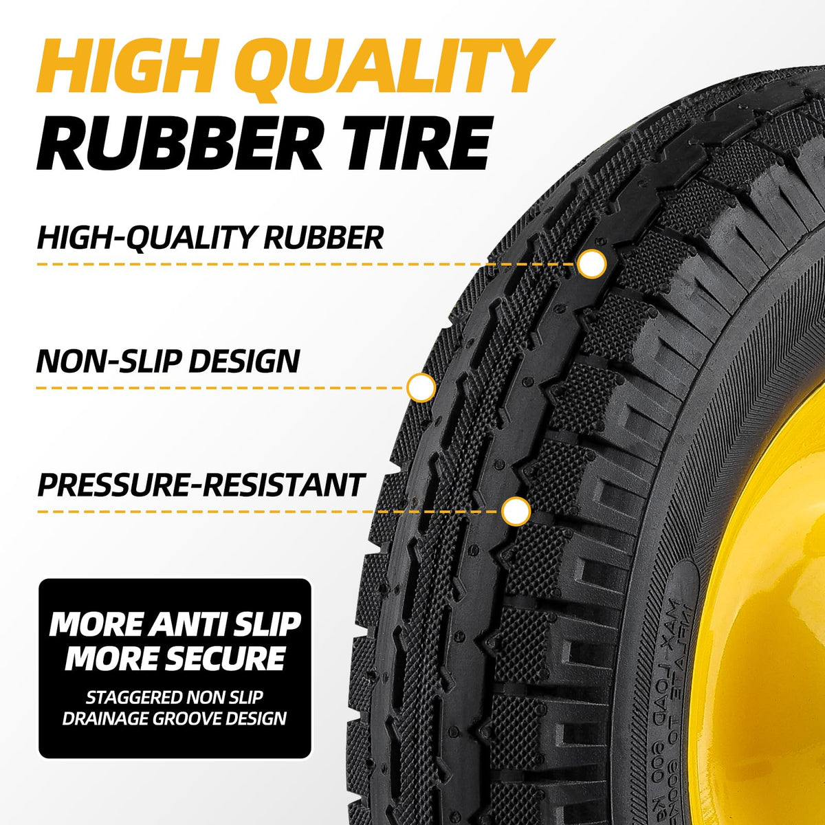 National Standard garden cart tire wheel assembly in use for yard work.