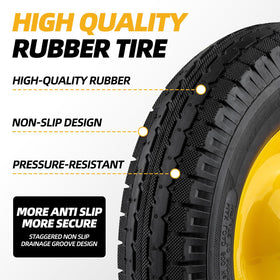 National Standard garden cart tire wheel assembly in use for yard work.