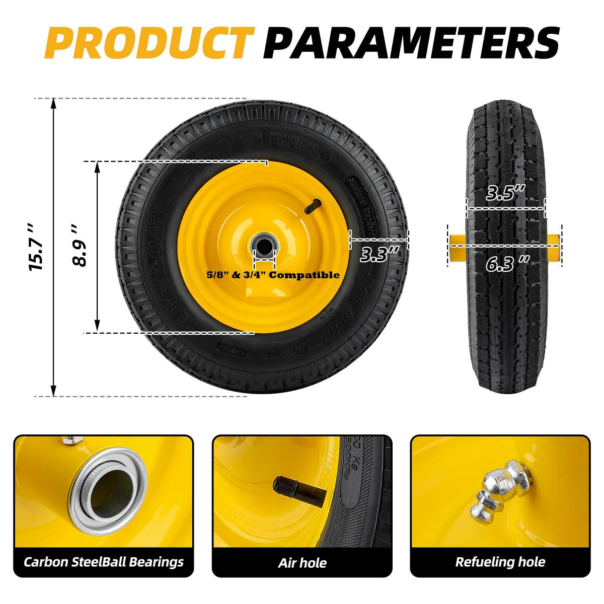National Standard tubed tire on pre-mounted rim demonstrating quick install.