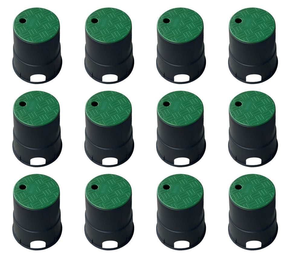 Natotela valve box 6in circular with lid guards irrigation components outdoors against elements.
