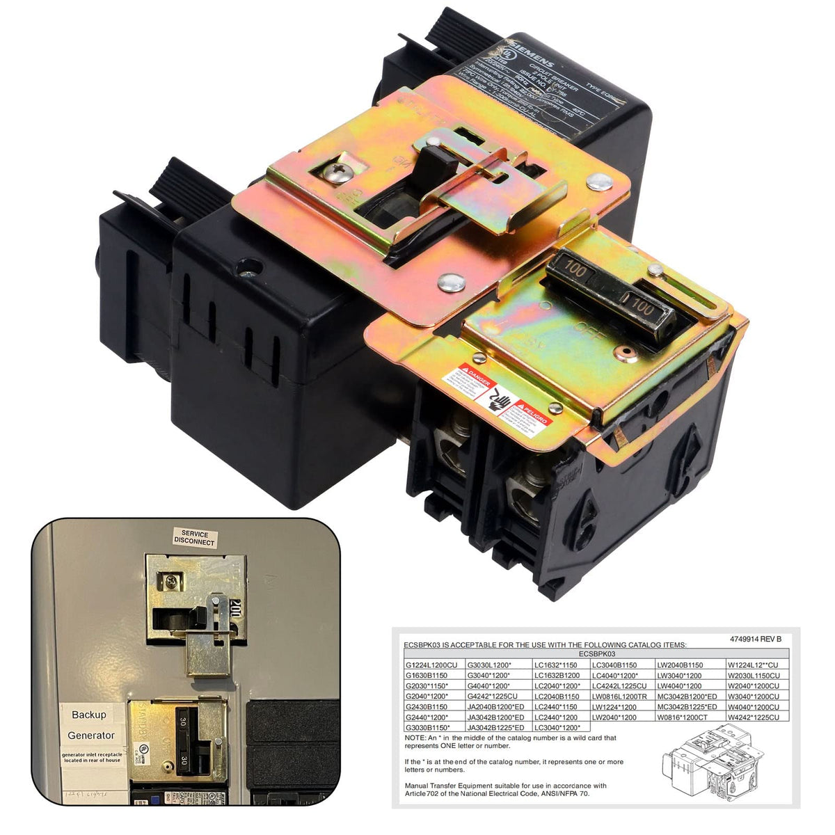 Natupal generator interlock kit on Siemens panel plate enables safe power selection
