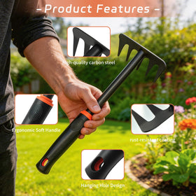 NATURACAVE carbon steel rake ensures strength and precision in tough garden tasks