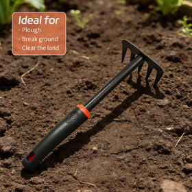 NATURACAVE ergonomic wooden-handle rake reduces wrist strain during gardening sessions
