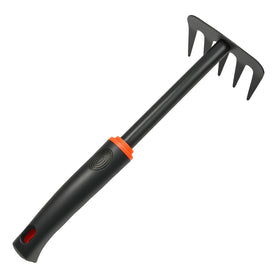 NATURACAVE mini garden rake front view for precise soil loosening in tight beds