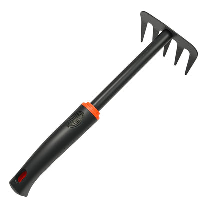 NATURACAVE mini garden rake front view for precise soil loosening in tight beds