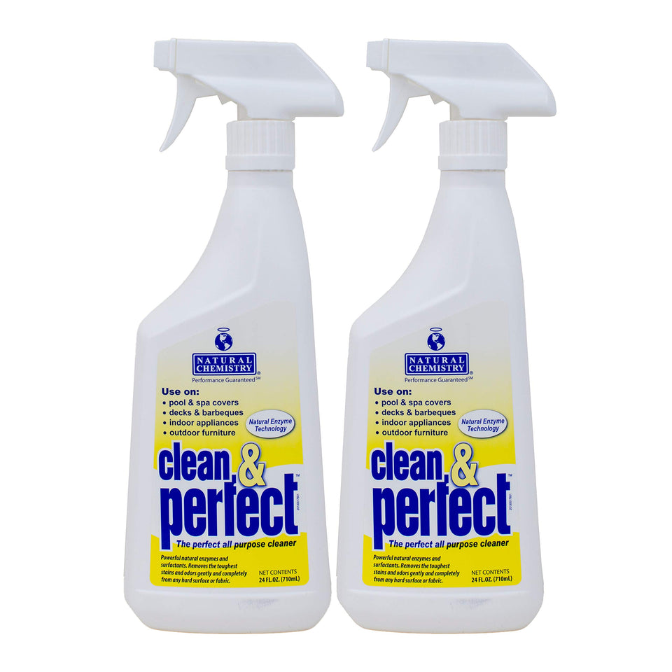 Natural Chemistry Clean & Perfect bottle demonstrates versatile cleaner for tough grime on surfaces