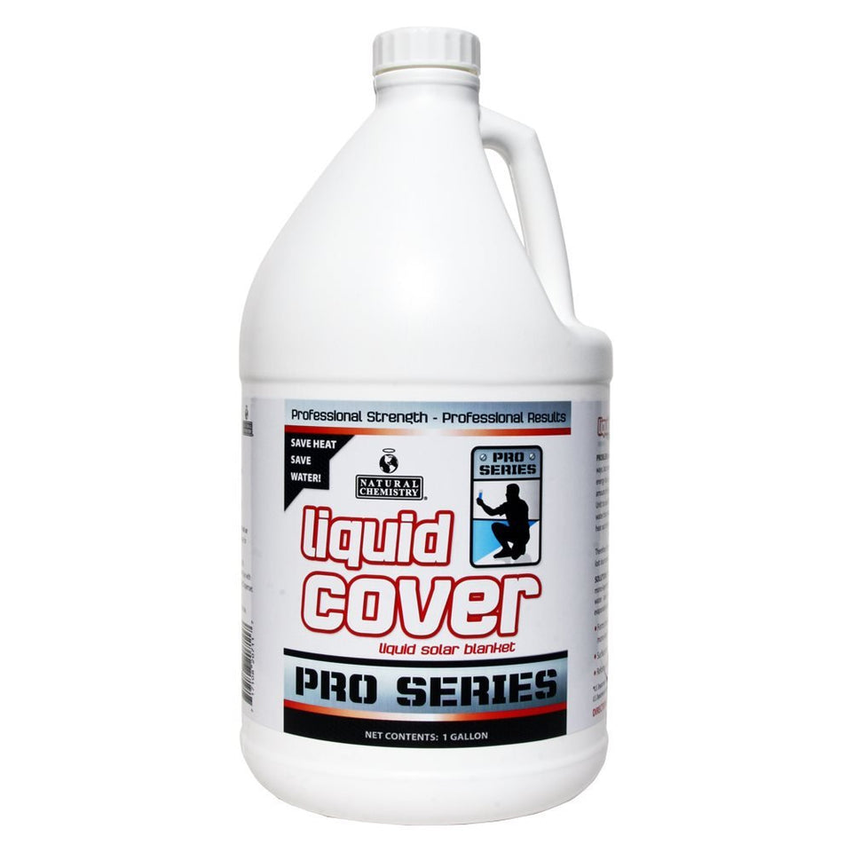 Natural Chemistry Liquid Cover bottle reduces pool evaporation and heat loss.