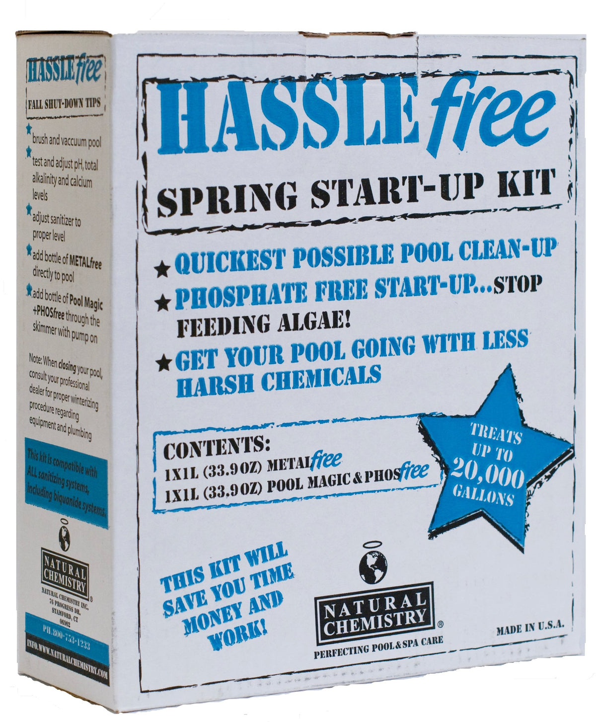 Natural Chemistry Open/Close Pool Kit visual showing easy spring opening and reduced maintenance.