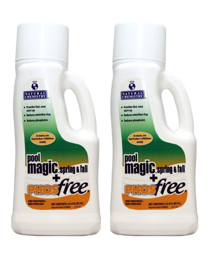 Natural Chemistry Pool Magic + PHOSfree bottle front view highlights easy pool opening.