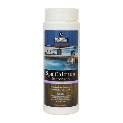 Natural Chemistry Spa Calcium Hardness Increaser bottle balances spa water calcium for clearer water.