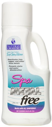 Pouring Spa Metal Free helps prevent metal staining and water discoloration in spas.