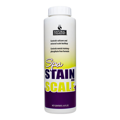 Natural Chemistry Spa Stain and Scale bottle pour protects against calcium buildup.