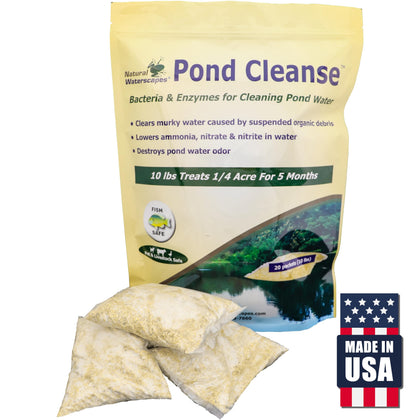 Natural Waterscapes Pond Cleanse packets front view for clearer water and reduced odors.