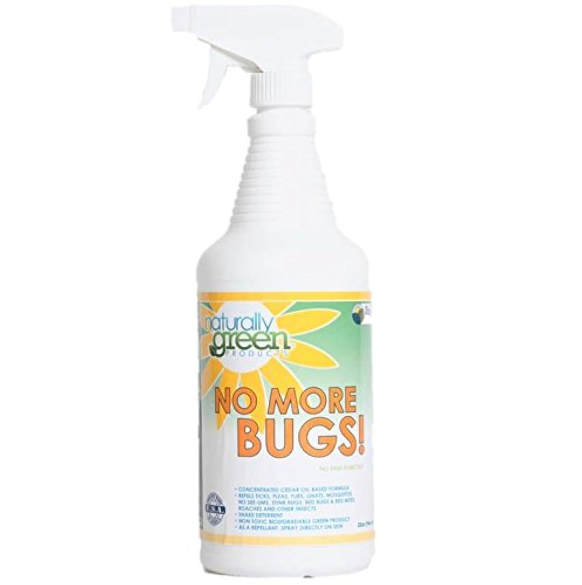 Naturally Green No More Bugs 32oz spray bottle for quick, DEET-free protection.