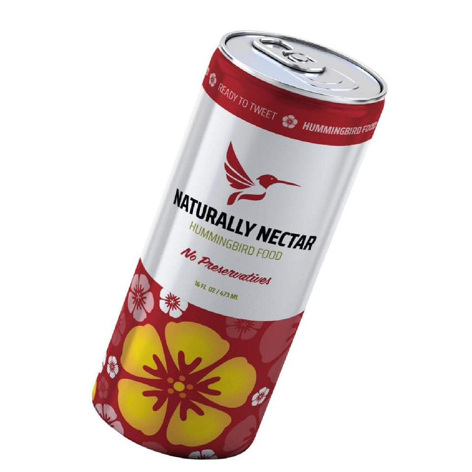 NATURALLY NECTAR pure hummingbird nectar can, clear and dye-free, designed for fresh, easy feeding.