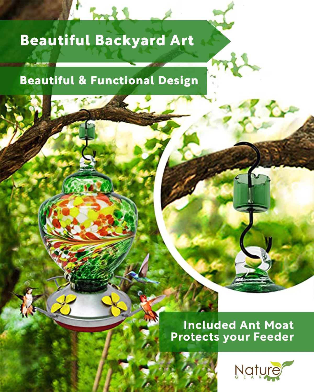 Nature Gear ant moat helps keep nectar clean during outdoor feeding.