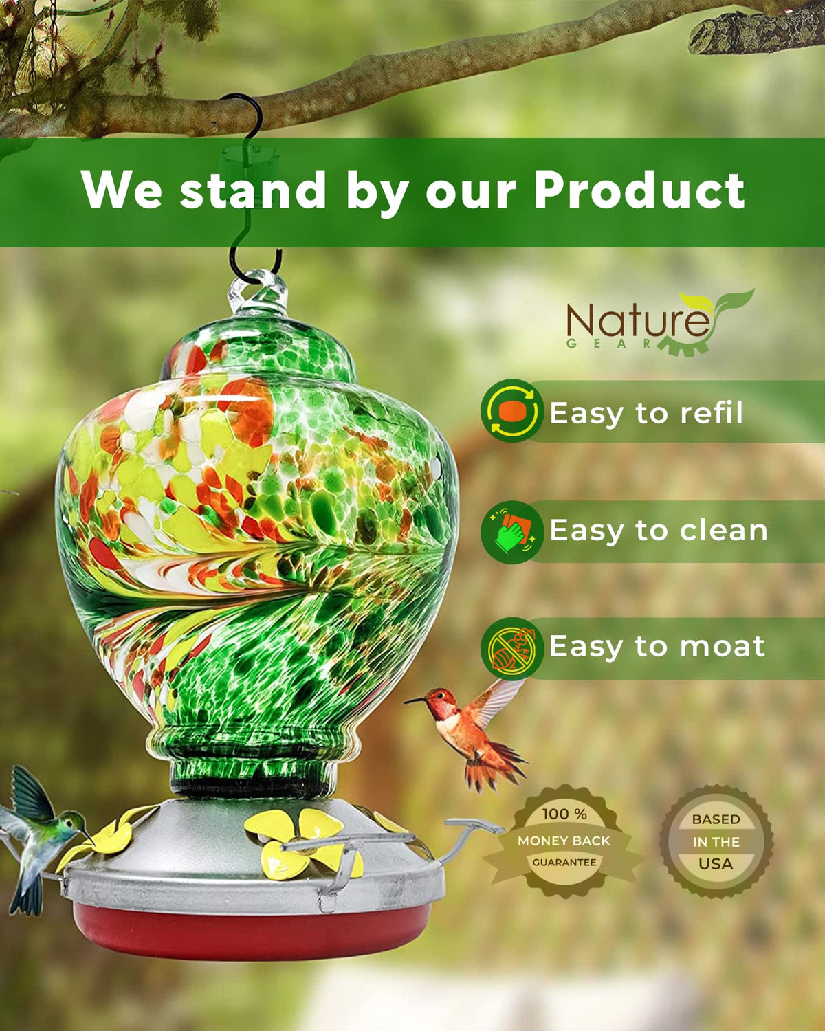 Nature Gear emerald-green glass pairs with garden decor beautifully.