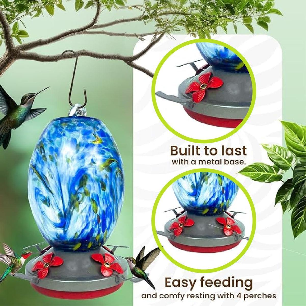 Nature Gear hanging feeder setup with hook and lanyard for flexible placement.