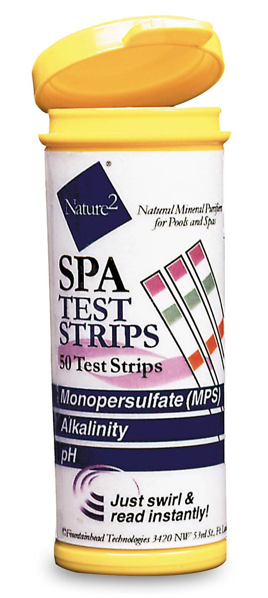 Nature2 Spa Test Strips bottle for quick oxidizer, alkalinity, and pH readings.