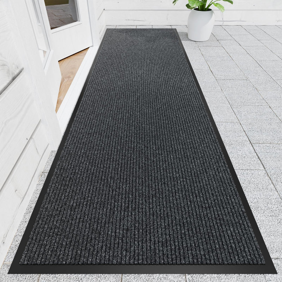 Naturei front door mat grey with dirt-capture grooves, keeps entryway clean.