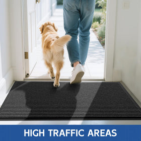 Naturei front door mat non-slip backing secures rug on hard floors.