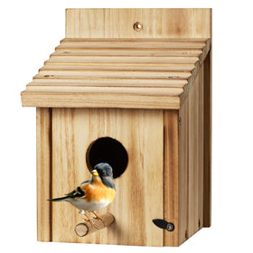 NATUREYLWL outdoor bird house on tree shows rustic wood finish for garden decor