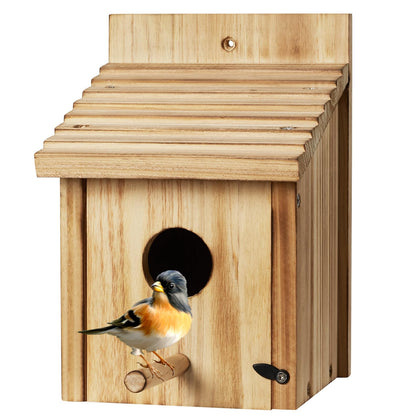 NATUREYLWL outdoor bird house on tree shows rustic wood finish for garden decor