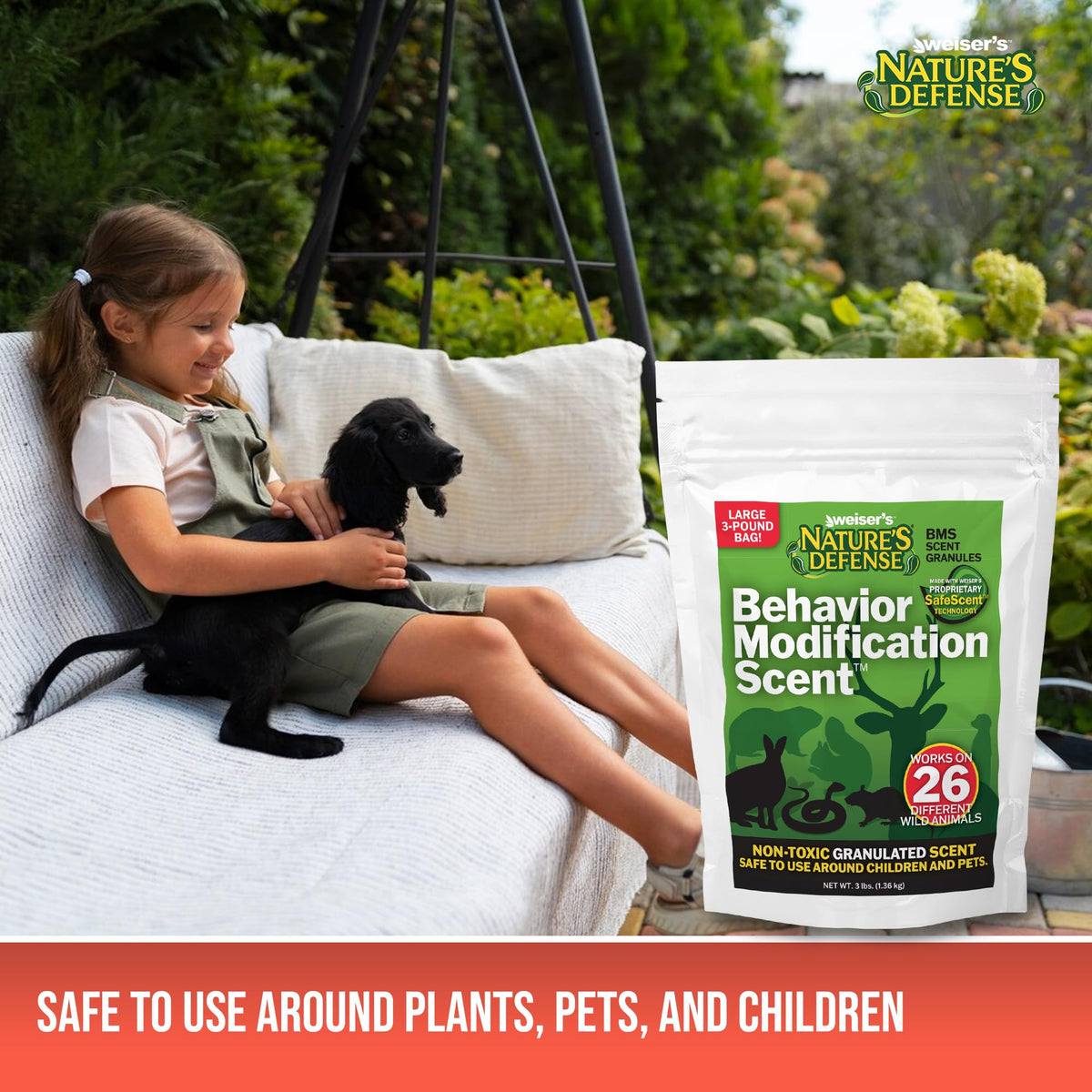 Nature's Defense weather-resistant granules provide lasting outdoor defense against rain.