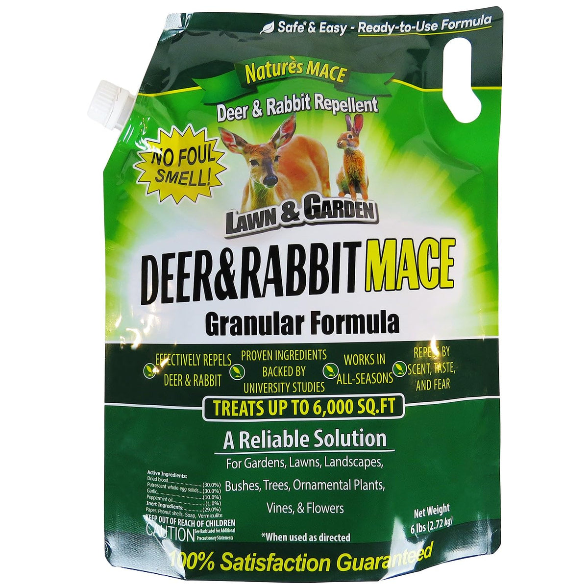 Nature's MACE Deer Repellent Granular bag protecting landscaping and plants